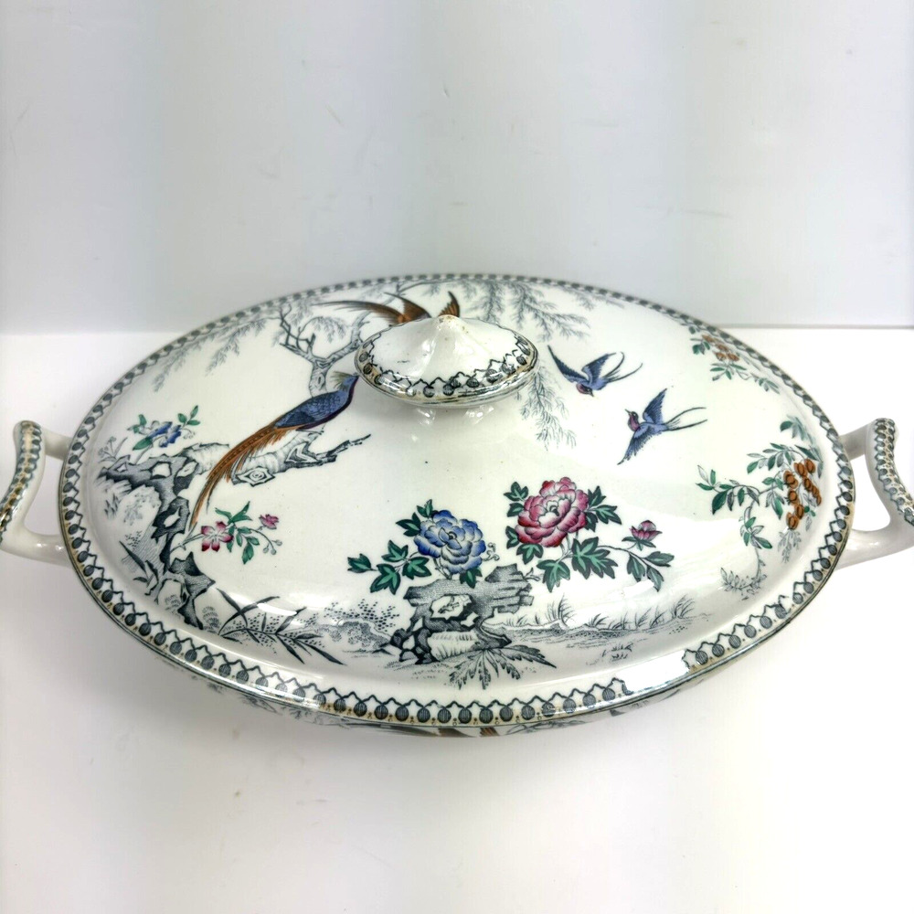 Antique Thomas Elsmore England Parisian Tureen Dish Pheasant